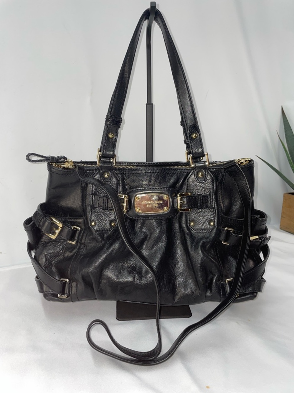 MICHAEL KORS BLACK LEATHER GANSEVOORT TOTE BAG FTL-04-184